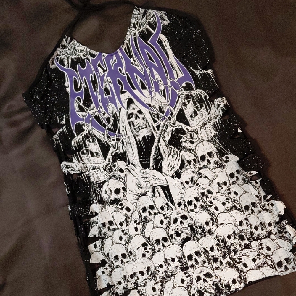 DOLLS KILL, WIDOW 1X. ROCKING MIDNIGHT MINI DRESS.
